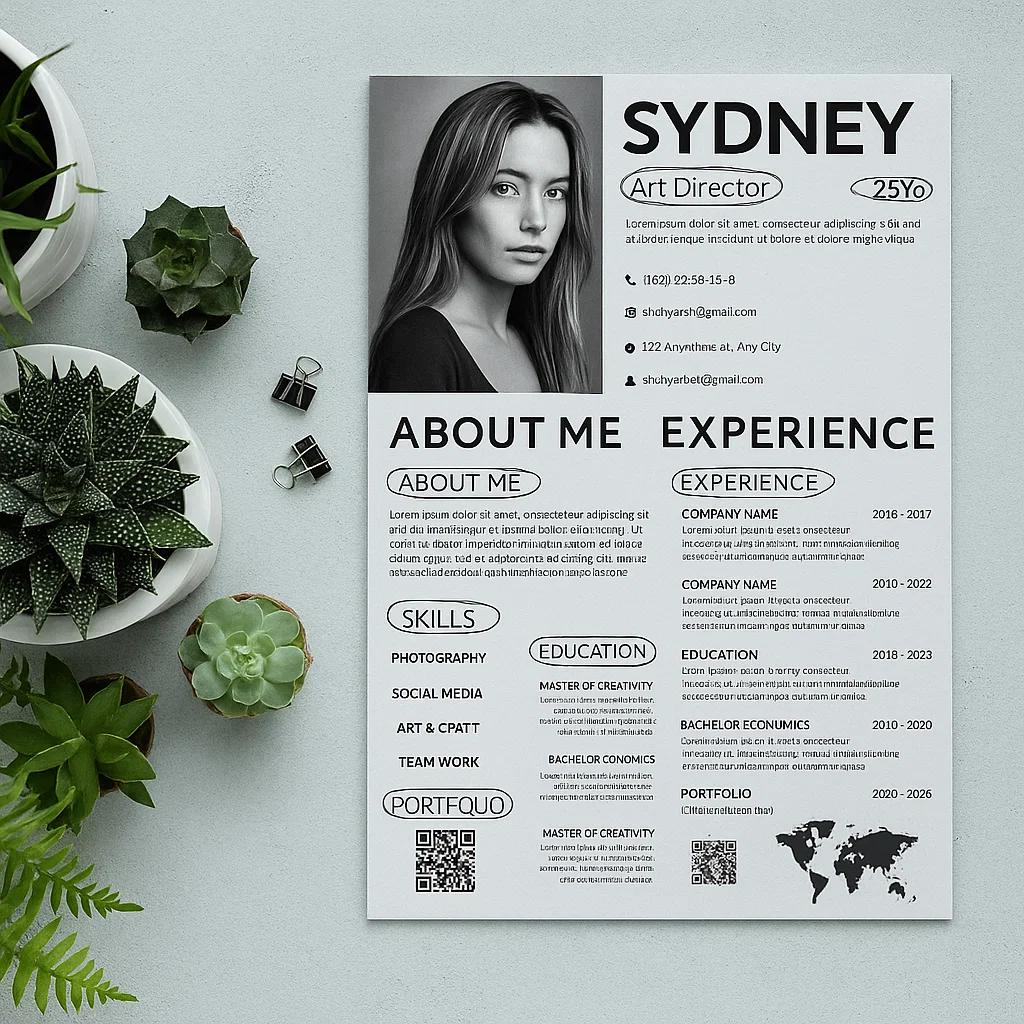 Customizable Art Director Resume Template – Editable Skills, Experience, and Contact Information for Professional Development