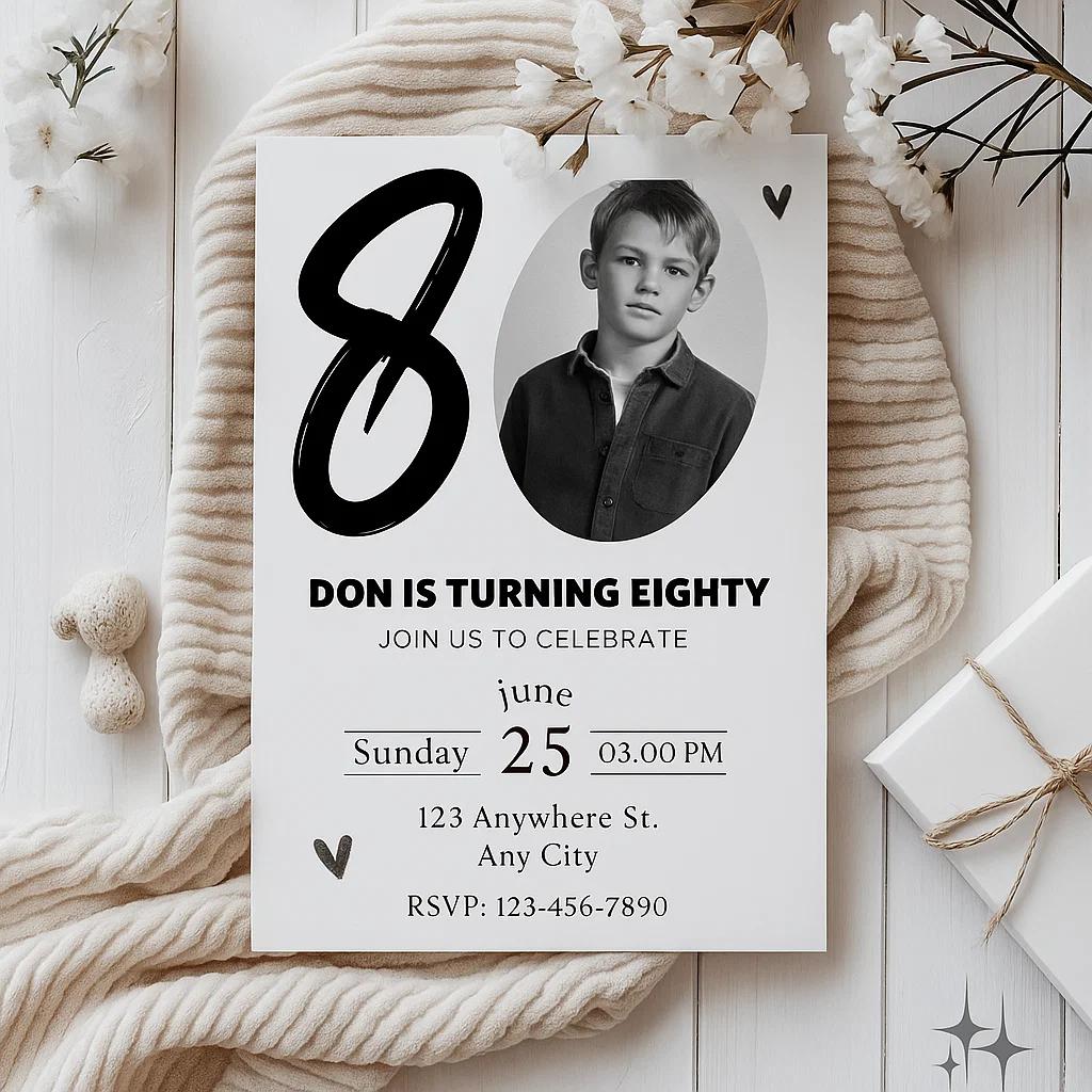 Personalized Birthday Invitation Template – Customize Details for Don's 80th Birthday Celebration with Elegant Design