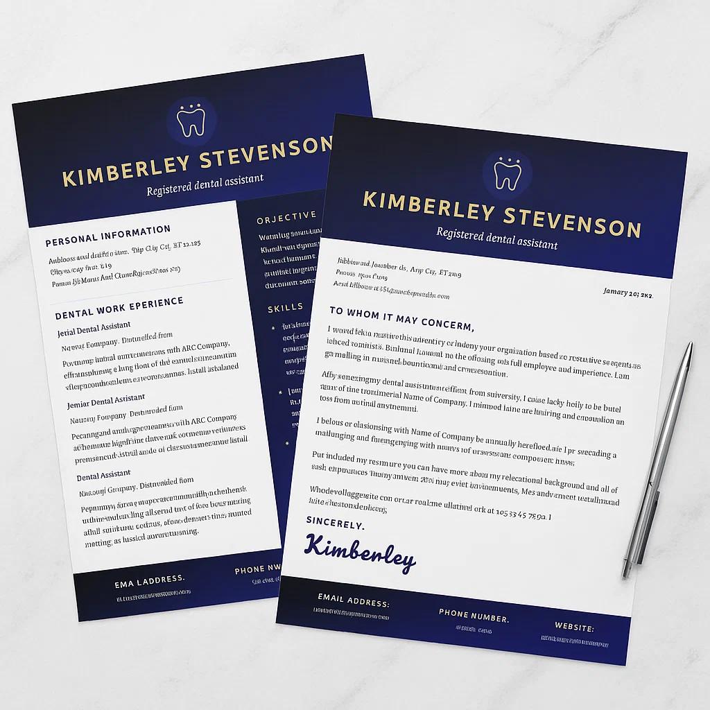 Editable and Customizable Resume Template for Kimberley Stevenson – Registered Dental Assistant 
