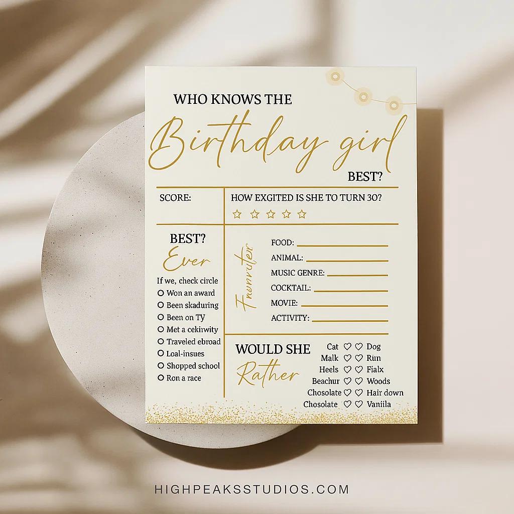 Birthday Girl Best – Fun 30th Birthday Party Game | Printable Digital Download for Girls Night Celebration