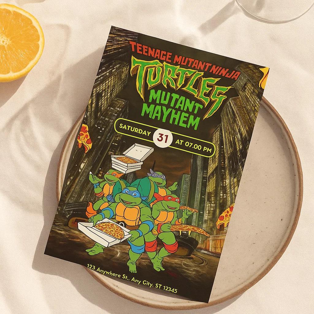 Editable Teenage Mutant Ninja Turtles Pizza Party Birthday Template – Invitations & More for a Fun-Filled Celebration!