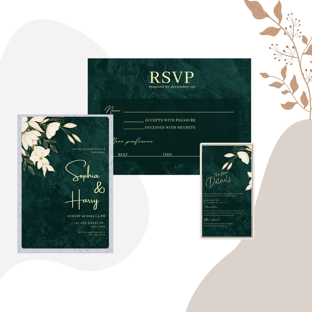 3 Size Wedding Invitation Template Set | Editable & Customizable Canva Design | Digital Download for Elegant Printable or Online Invites