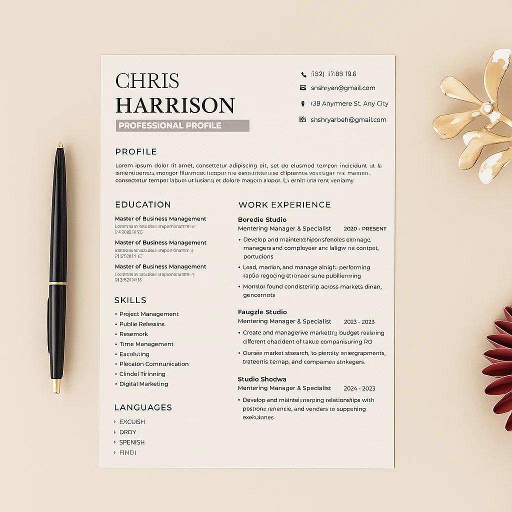 Modern Editable Canva Resume Template with Photo, Profile, Skills, Work Experience, Education, and Languages Sections for Professionals