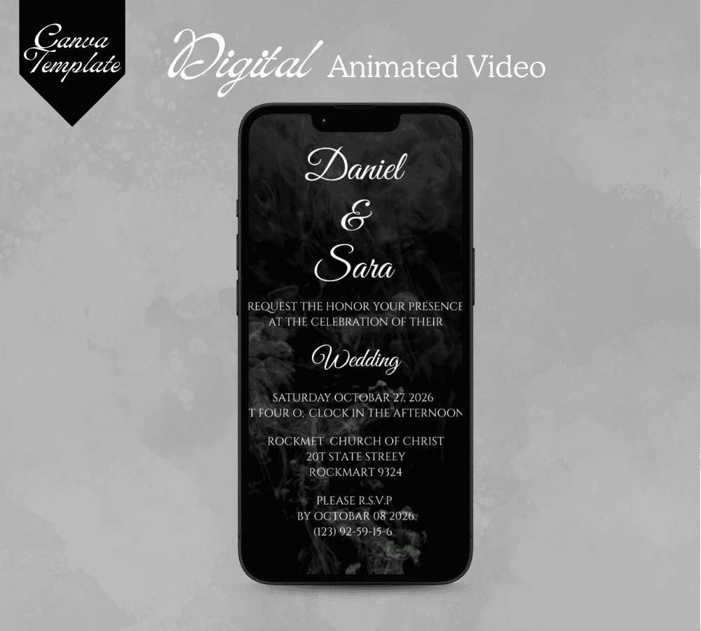 Smokey Wedding Invitation Template – Editable & Customizable Elegant, Modern, and Romantic Celebration Design