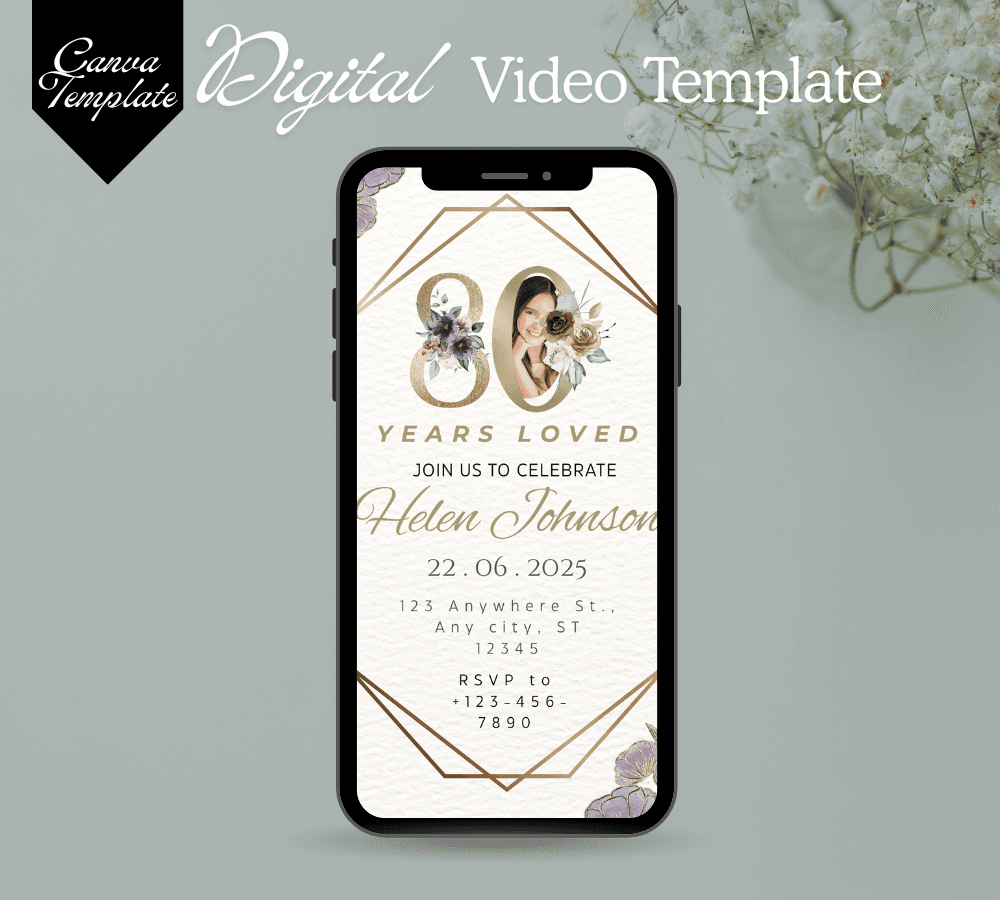 80th Wedding Anniversary Invitation Template – Editable & Customizable Elegant, Milestone, Celebration, and Party Design