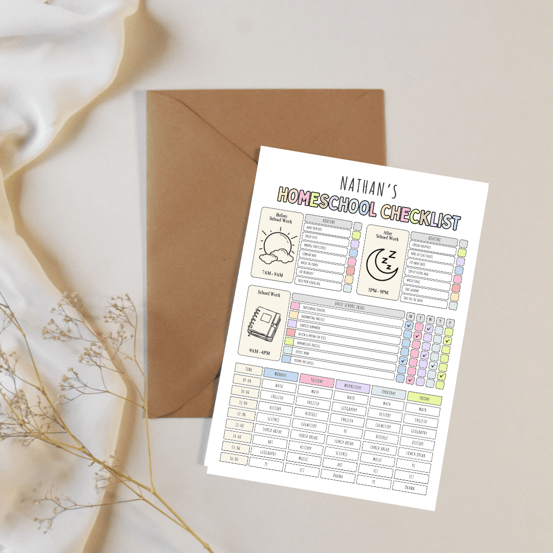 HomeSchool Checklist – Editable Weekly Planner, Printable Schedule, Organization & Study Planner for Parents and Kids