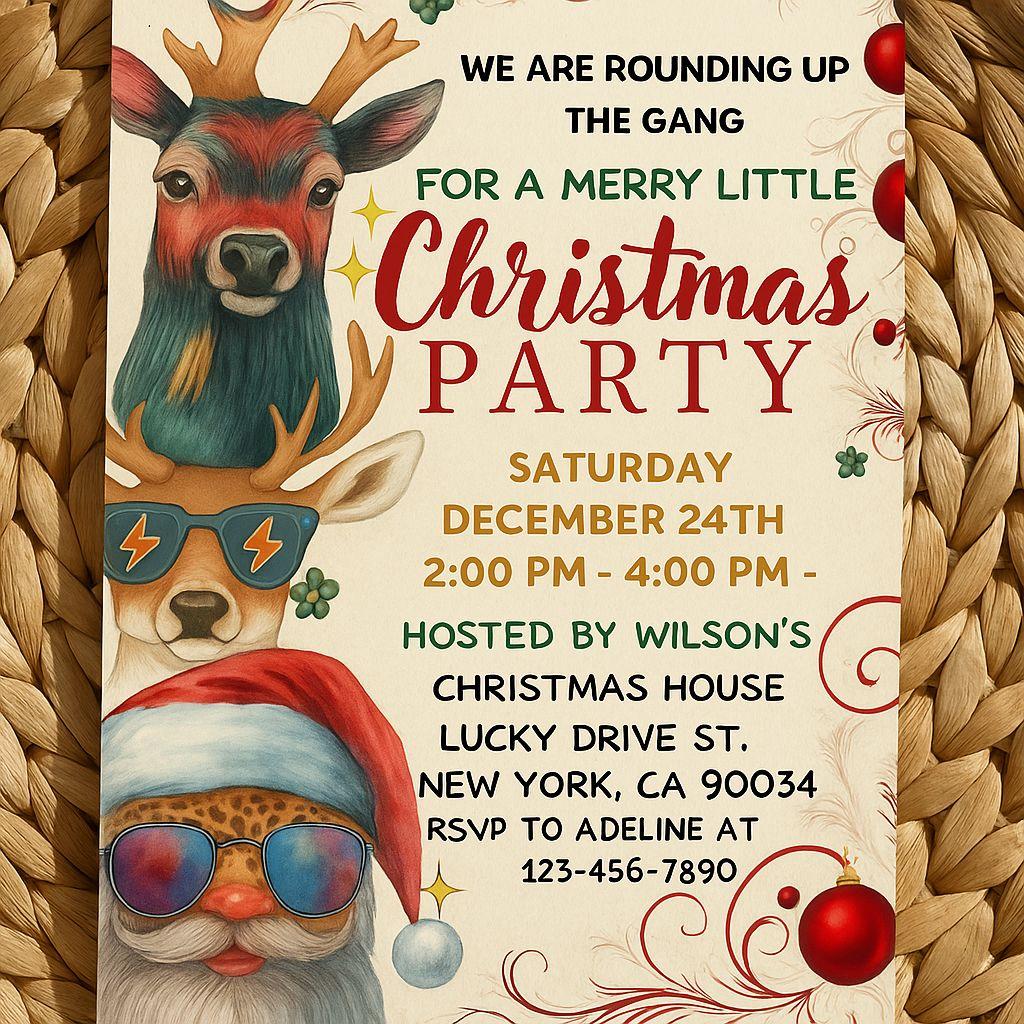Reindeer-Themed Christmas Celebration Invite - Editable & Fun Canva Template