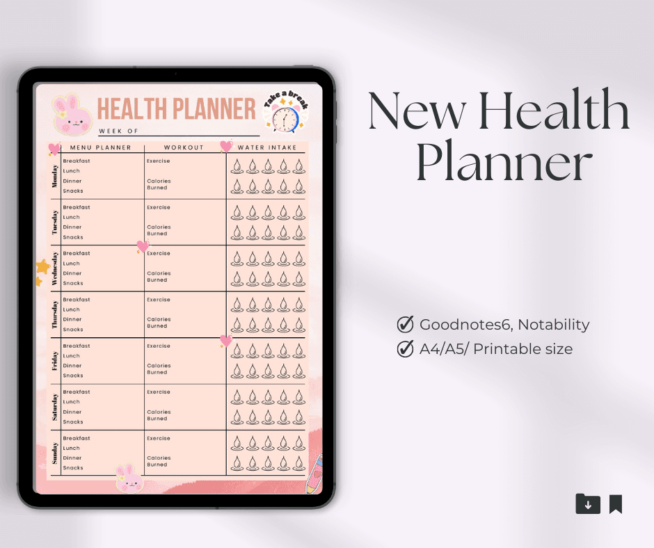 One Page Health Planner | Your Daily Guide to a Healthier You