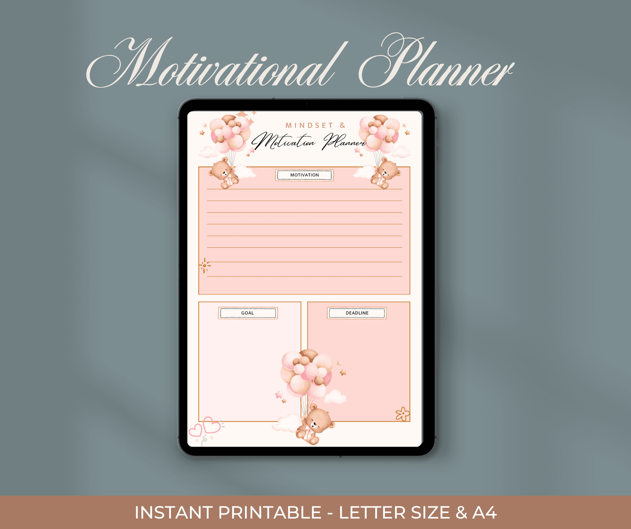Teddy Bear Bliss | One-Page Motivational Planner for Daily Inspiration & Productivity