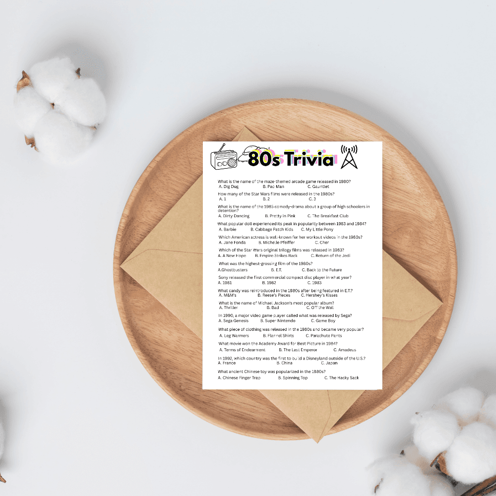 Editable 1980s Pop Culture Trivia Quiz Template – Printable Game Night Activity – Retro Party Fun – Instant Download – Customizable PDF