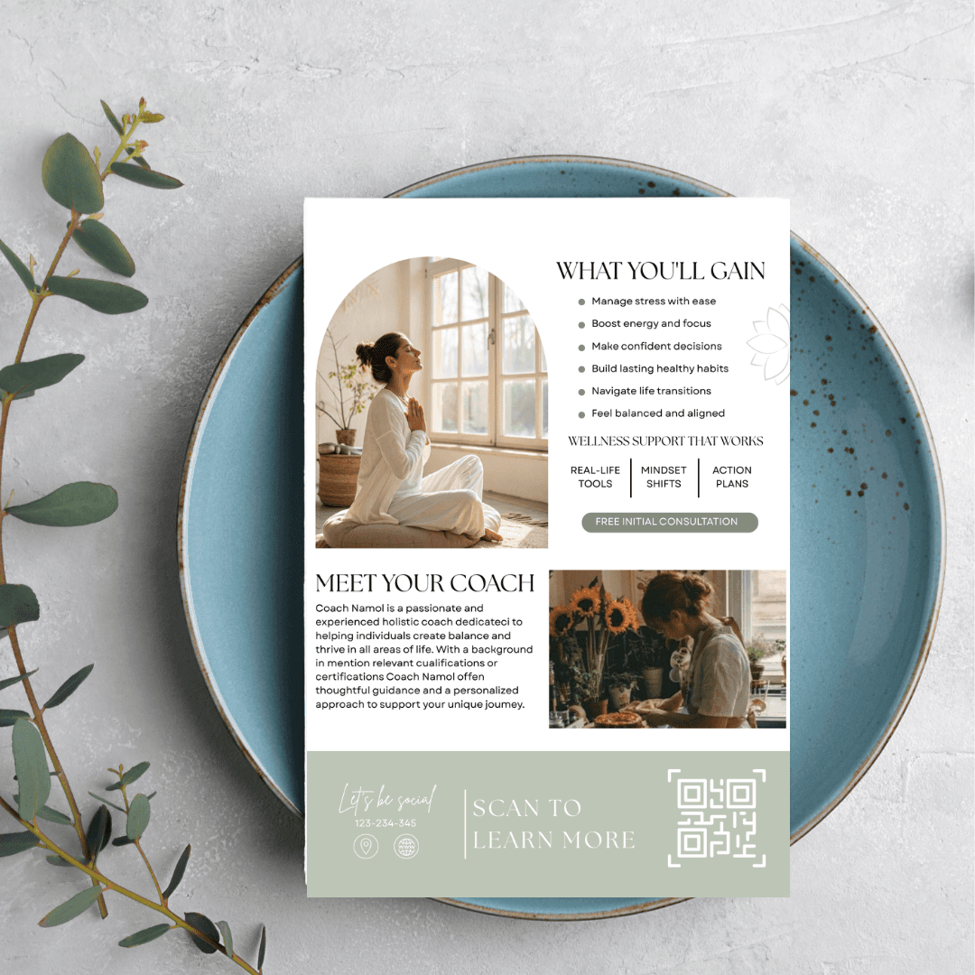 Editable & Customizable Health Coach Flyer Template – Wellness, Fitness, and Nutrition Promotion | Digital Download for Personal Trainers & Life Coaches