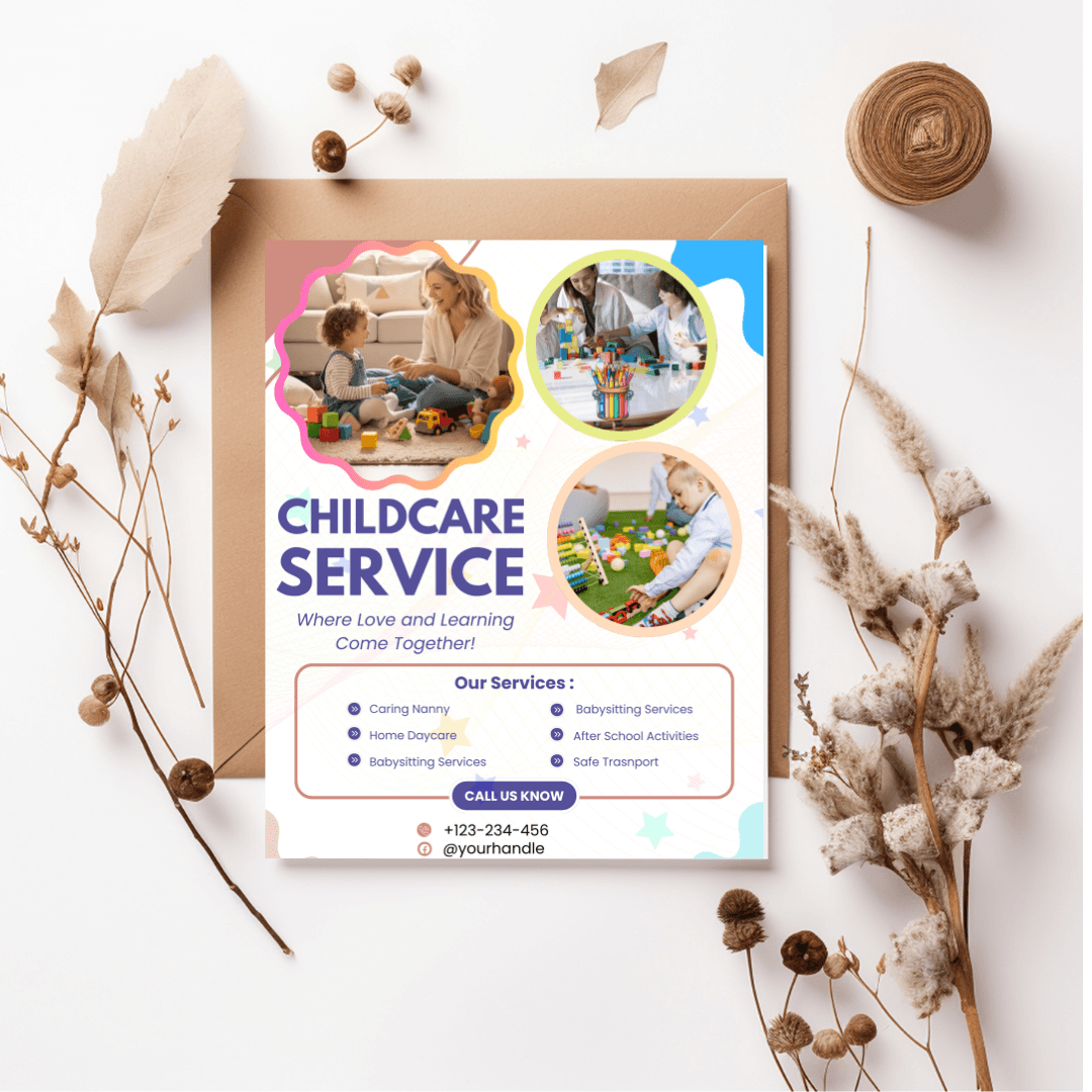 Editable & Customizable Child Care Services Flyer Template – Professional Daycare, Babysitting, and Preschool Promotion | Digital Download Marketing Design