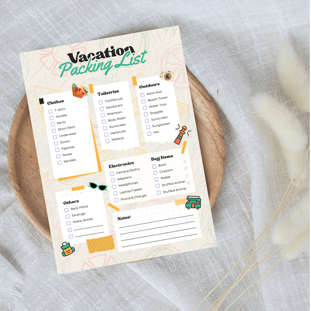 Travel Packing Checklist – Editable & Printable Luggage Organizer, Vacation Planner for Trips, Holidays, and Adventures