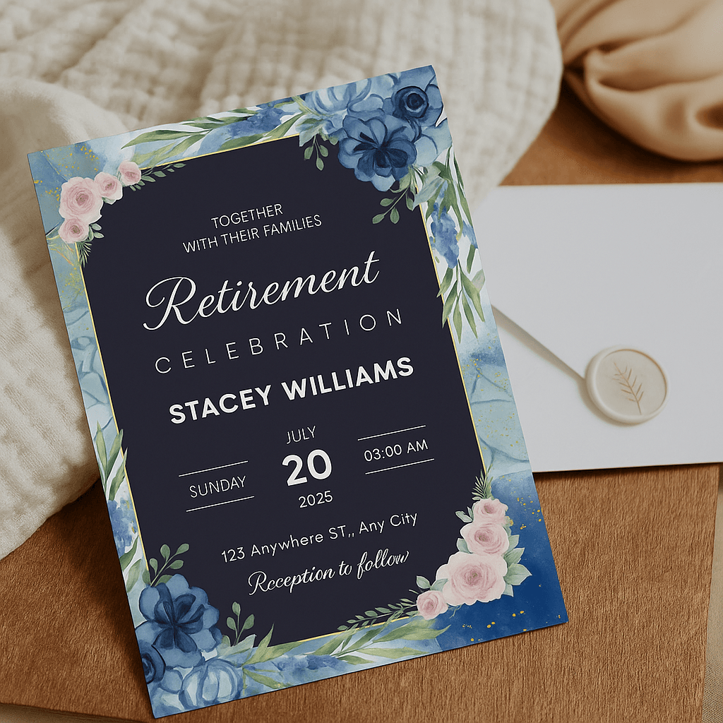 Elegant Floral Retirement Celebration Invitation for Stacey Williams