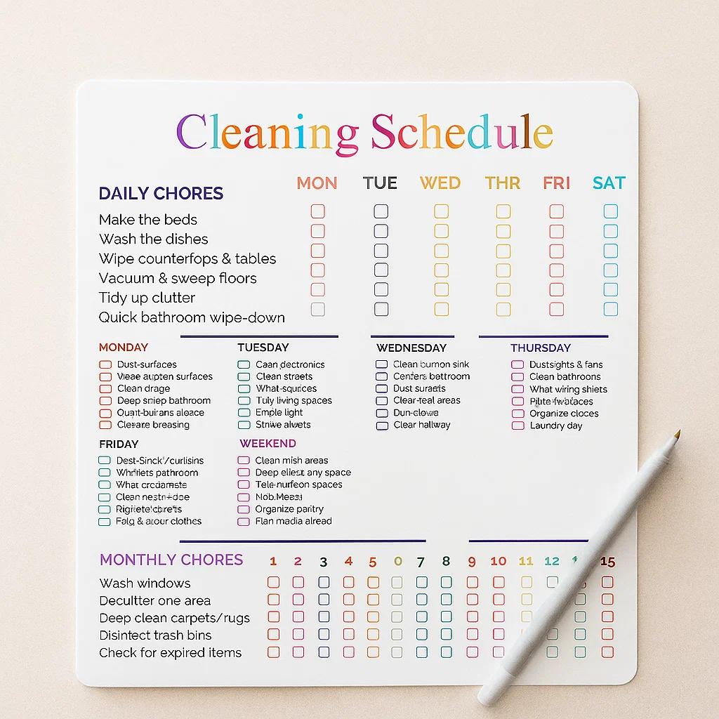 Ultimate Weekly Cleaning Schedule Template – Fully Editable Checklist for Home, Office, or Airbnb Cleaning Tasks and Time Management