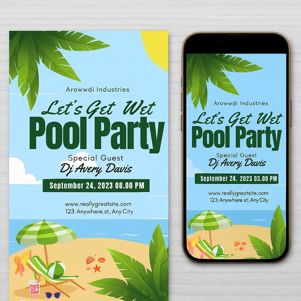 Editable Pool Party Invitation Template – Mobile & Card Sizes Included – Printable & Digital Download for Celebration