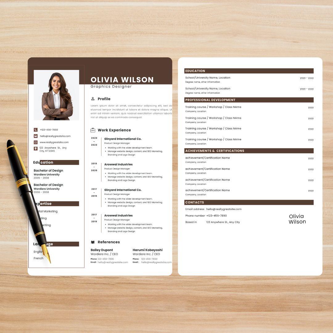 Olivia Wilson Resume Template | Editable Modern CV Design for Canva | Professional Digital Download for Job Seekers