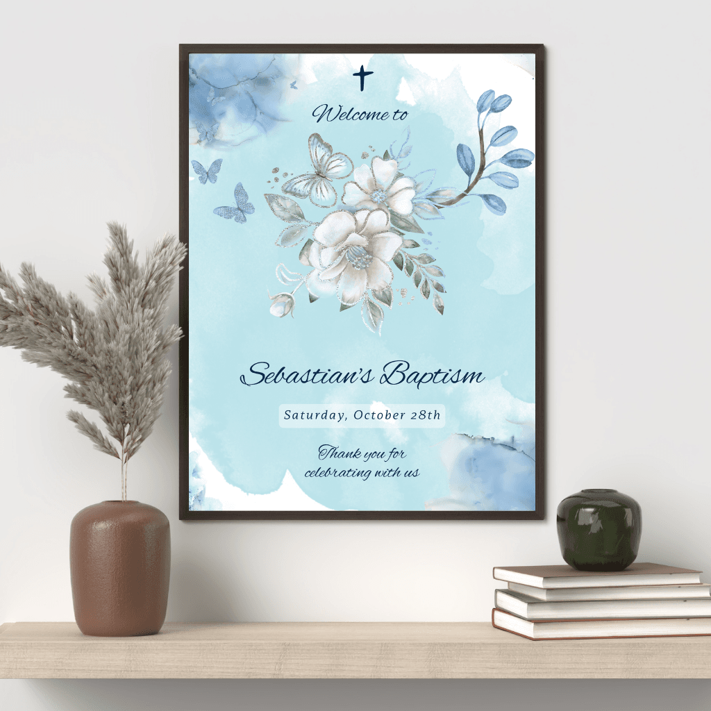 Sebastian’s Baptism Invitation Template | Editable Canva Design | Customizable Christening Invite for Boys | Elegant Digital Download Printable