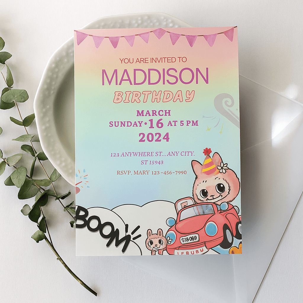 Maddison Birthday Party Invitation – Editable Canva Template, Printable & Customizable, Instant Download