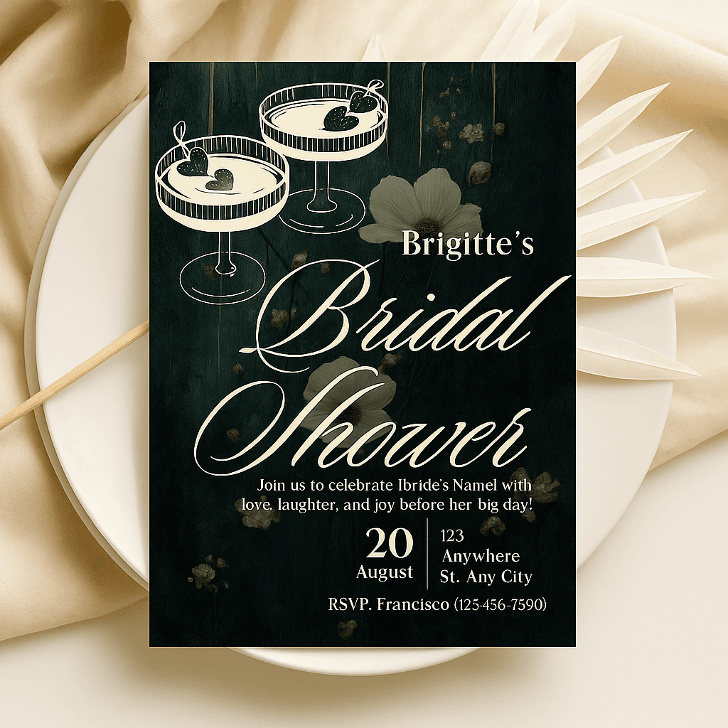 Elegant Bridal Wedding Invitation Template – Editable with Canvas, Customizable, Printable Design, Instant Download