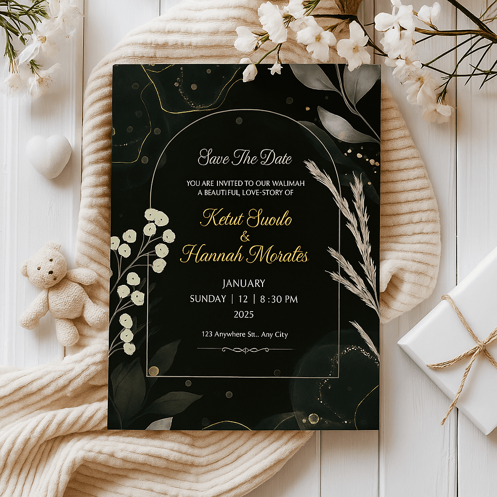 Floral Wedding Invitation – Editable Canvas Template, Customizable, Printable Design, Elegant Botanical Theme, Instant Download