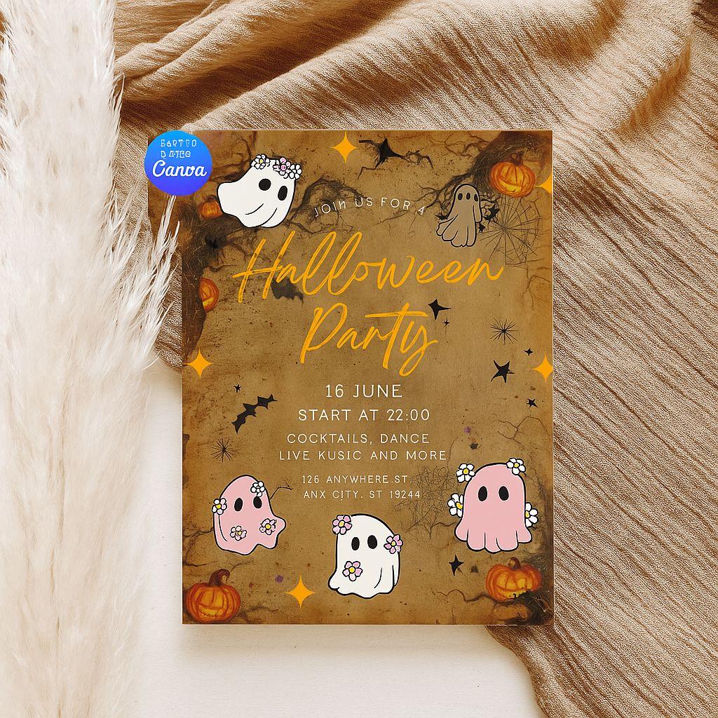 Halloween Party Invitation – Editable Canva Template, Spooky Printable Invite for Kids or Adults, Costume Party Design, Instant Digital Download