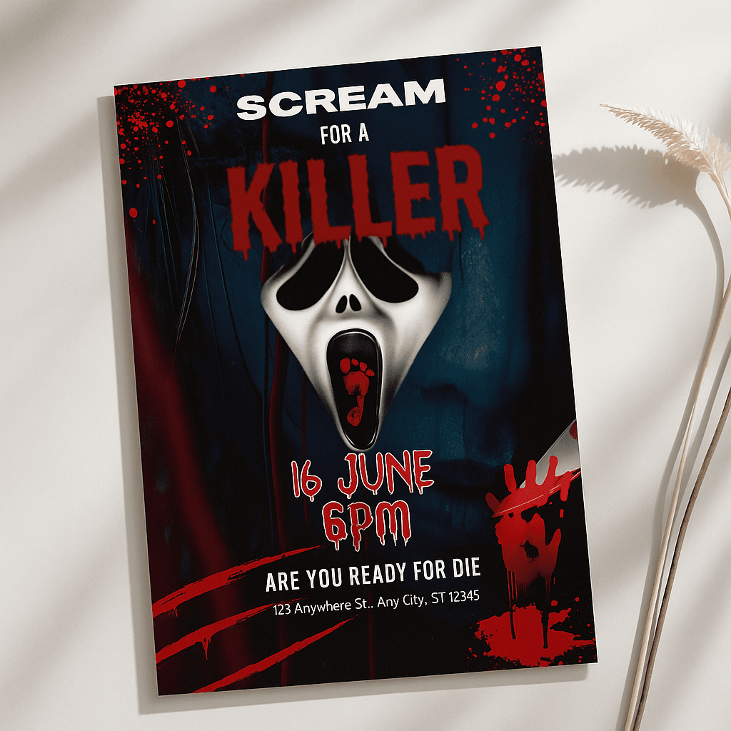 Scream of Killer Halloween Party Invitation – June 16, 6PM – Editable Canva Template, Horror Theme, Printable, Instant Download