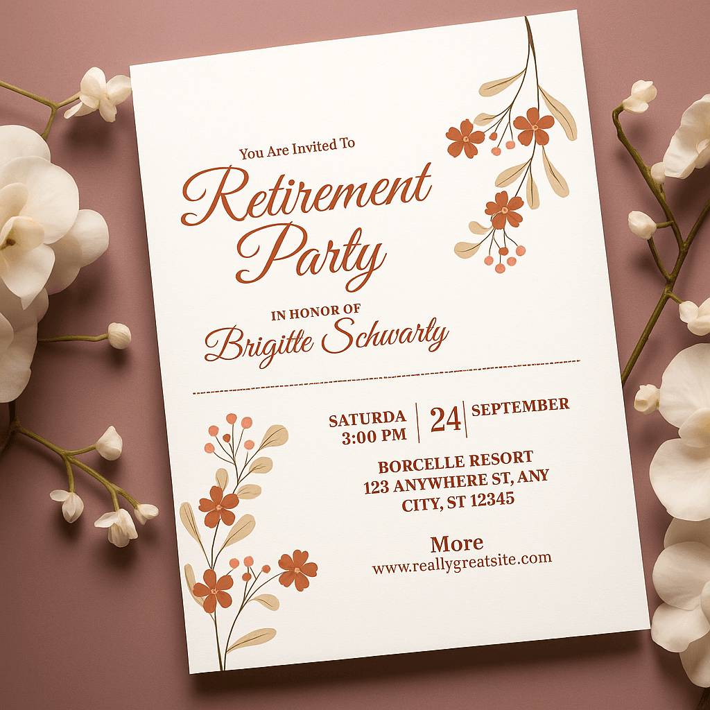 Retirement Party Invitation – Editable Canva Template, Elegant Floral Design, Custom Printable Invite for Women, Instant Digital Download