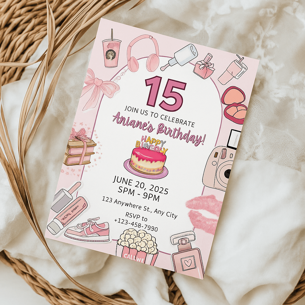 Arians 15th Birthday Party Invitation – Editable Template, Modern Teen Celebration, Fun and Stylish Design, Instant Download, Printable Invite