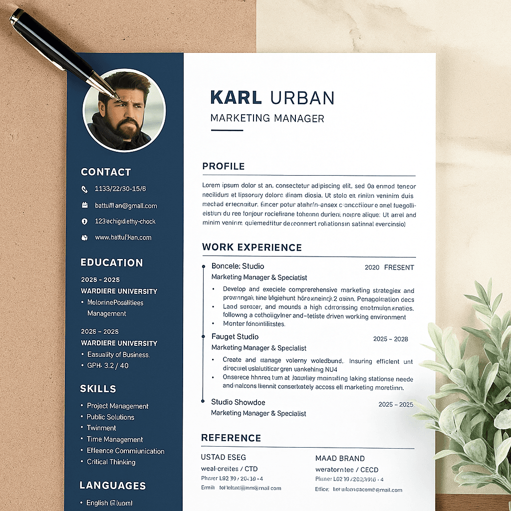 Karl Urban-Inspired Marketing Manager Resume – Bold Professional Template, Editable Canva CV, Action-Packed Style, Creative Layout, Instant Download
