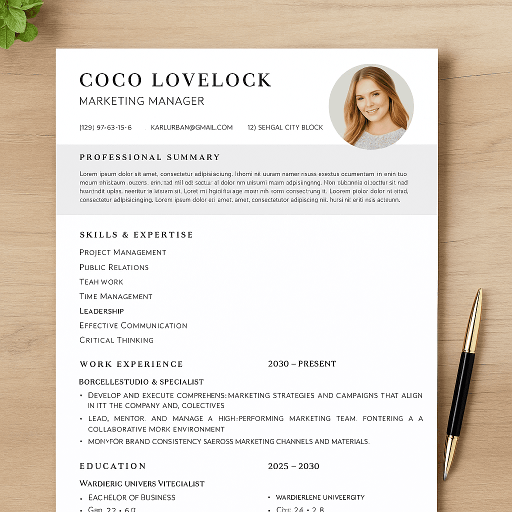 Coco Lovelock-Inspired Marketing Manager Resume – Bold Feminine Design, Editable Canva Template, Modern CV Layout, Strategic, Creative, Instant Download