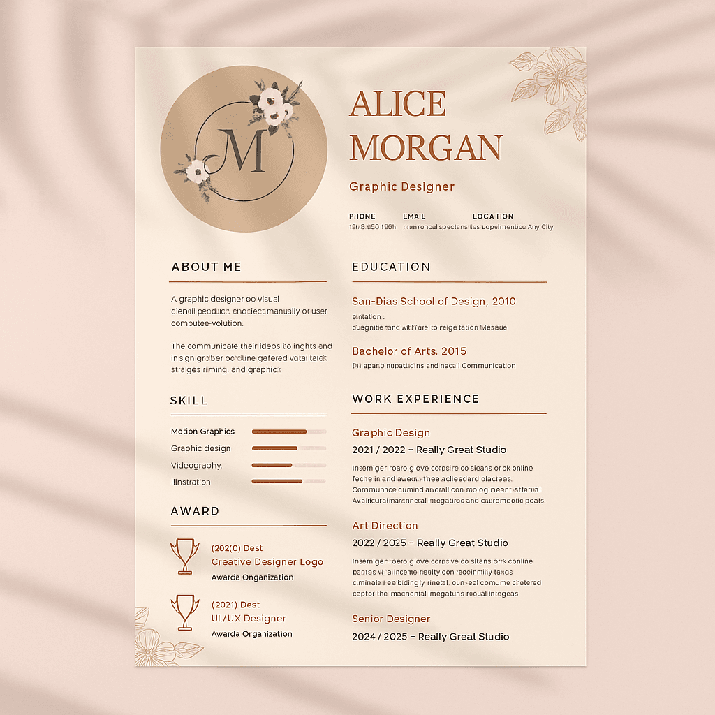Alince Graphic Designer Resume – Editable Canva Template, Customizable Creative CV, Modern Layout, Portfolio Section, Instant Download