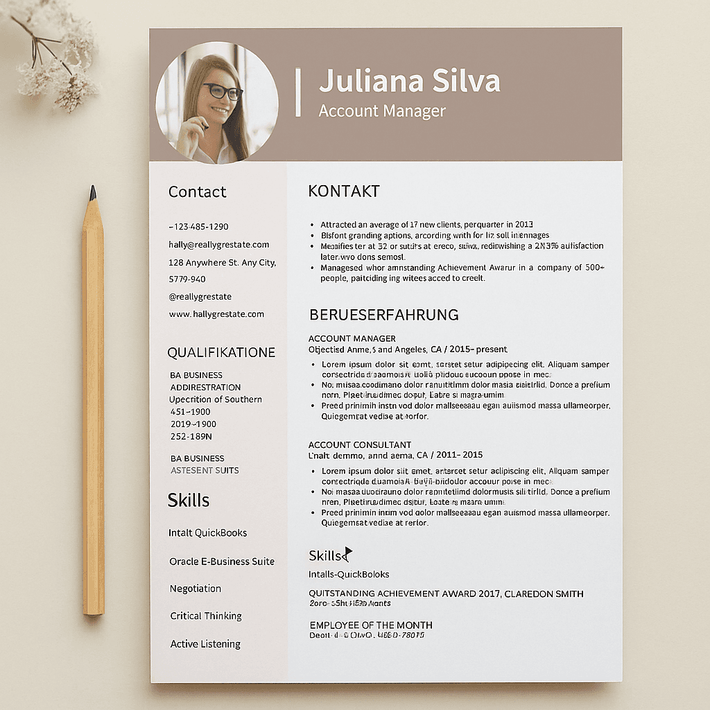 Juliana Silva Account Manager Resume – Editable Canva Template, Customizable Professional CV, Clean Layout, Instant Download, Modern Design