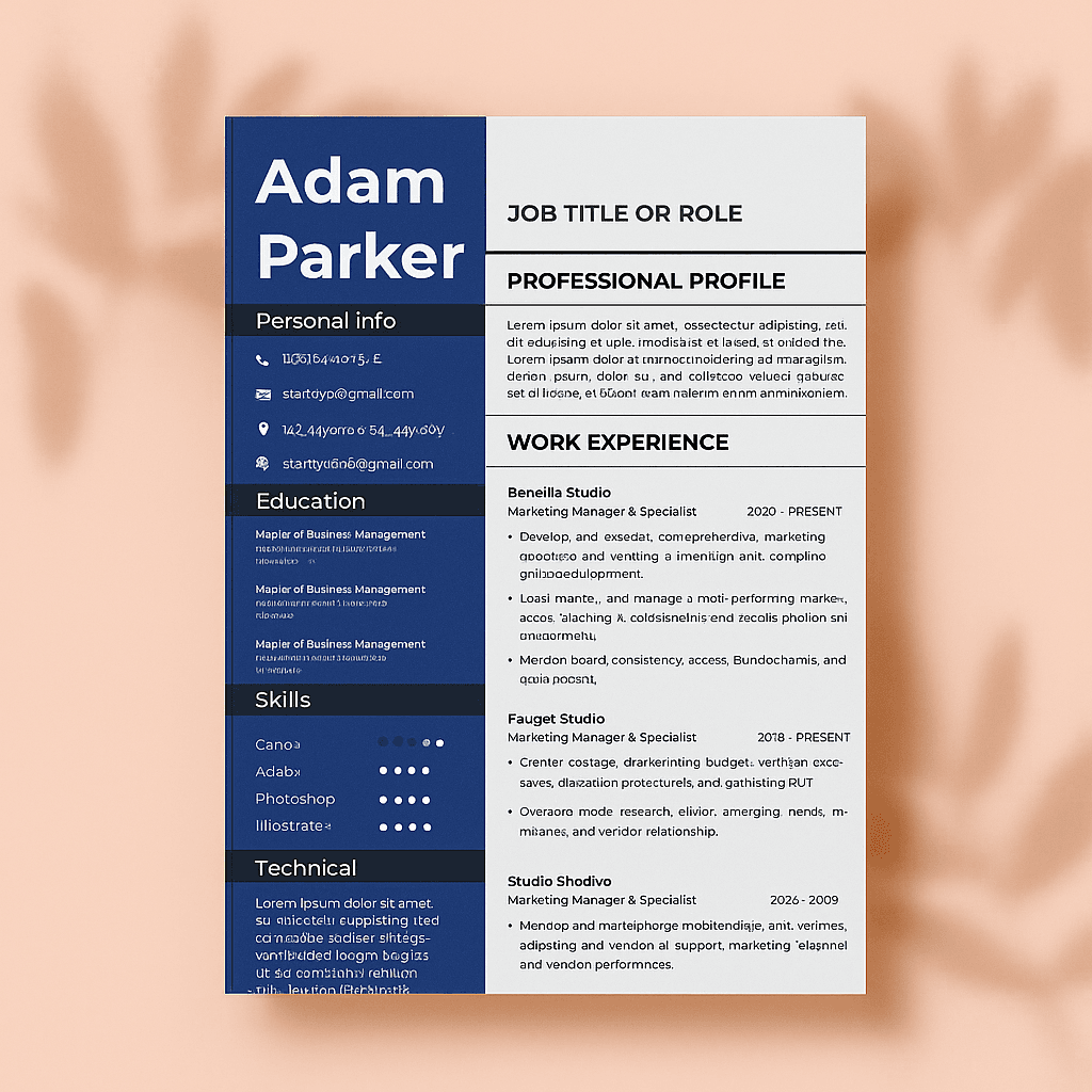 Adam Parker Marketing Manager Resume – Editable Canva Template, Customizable Professional CV Design, Modern Corporate Resume for Marketers