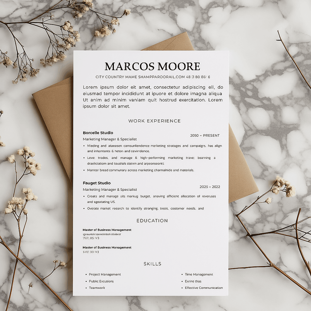 Marcos More Marketing Manager Resume – Professional Canva Template, Editable CV Design for Branding, Digital Marketing & Business Roles