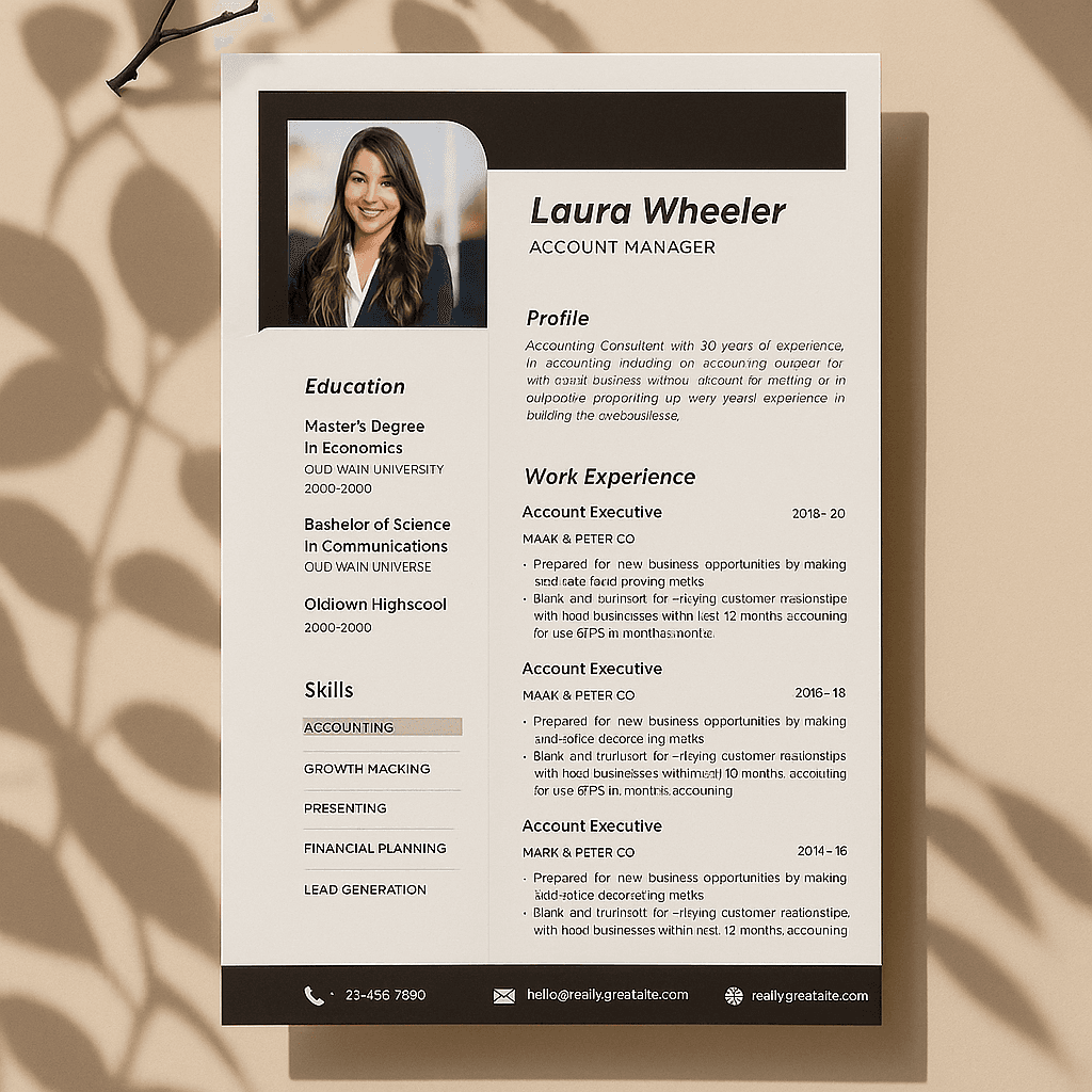 Professional Account Manager Resume – Editable Canva Template, Modern CV Design for Sales, Client Relations & Business Management Jobs