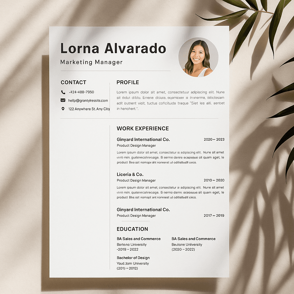 Marketing Manager Resume Template – Modern & Professional CV Design, Customizable Canva Format for Marketing Professionals