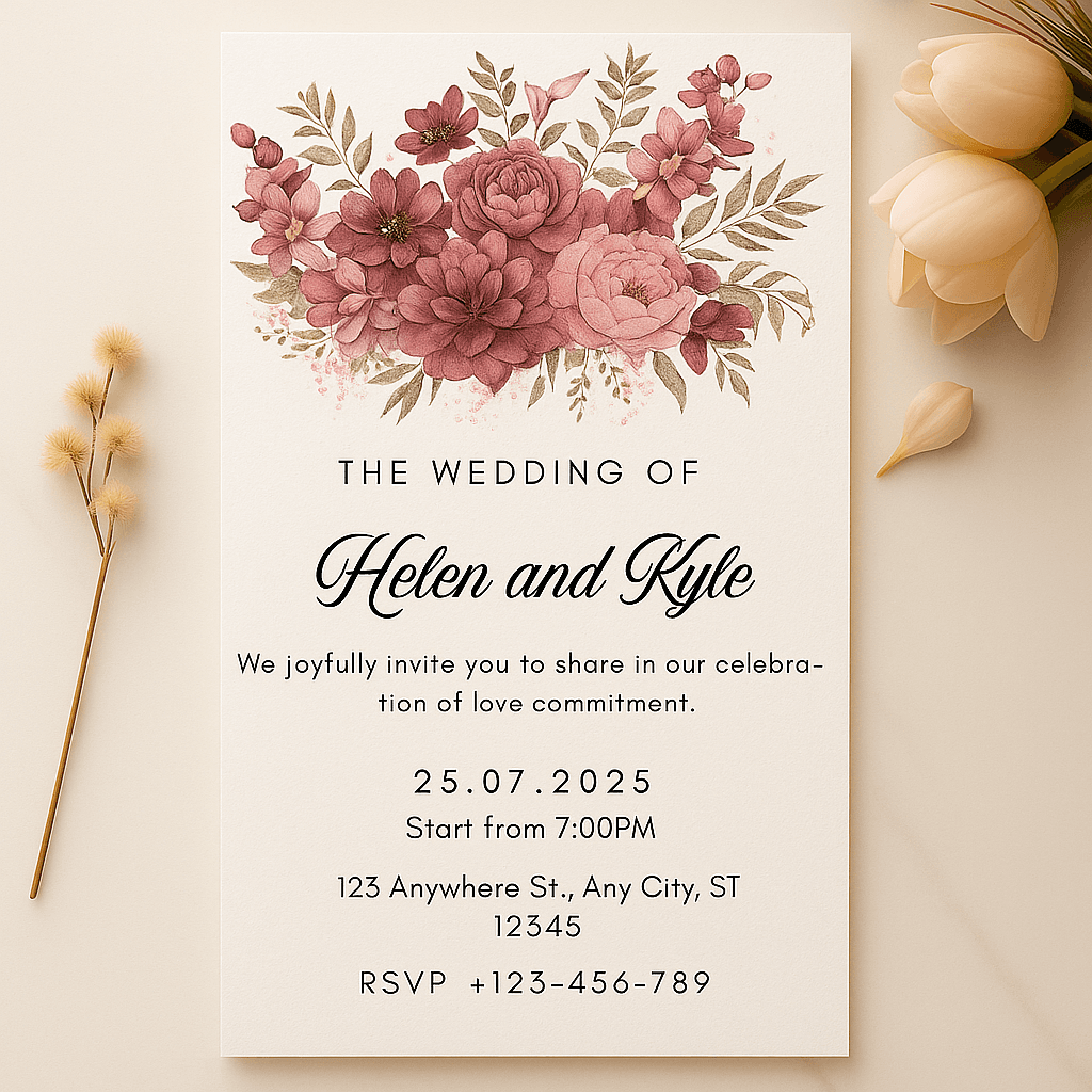 Heler Floral Wedding Invitation – Elegant Botanical Template, Customizable Design for Romantic Garden & Spring Weddings
