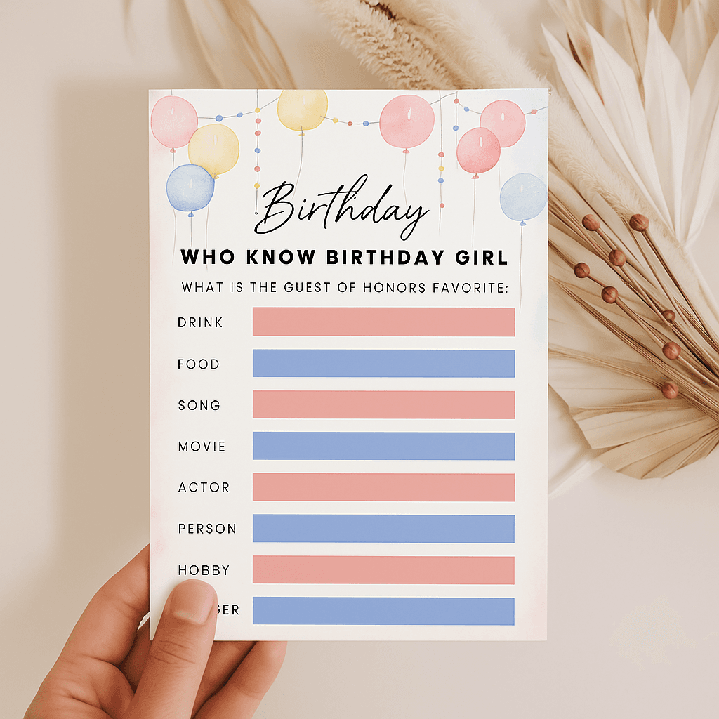 Cute Baby Girl Birthday Party Game – Fun & Adorable Activities for Kids – Editable & Fully Customizable in Canva