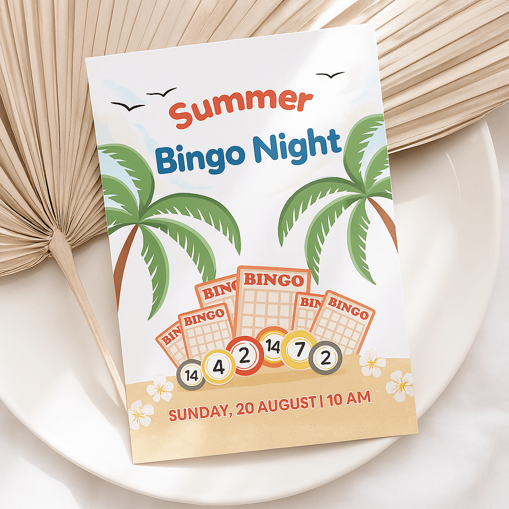 Summer Bingo Party Game – Fun & Colorful Activity for All Ages – Printable & Fully Editable Canva Template – Instant Download