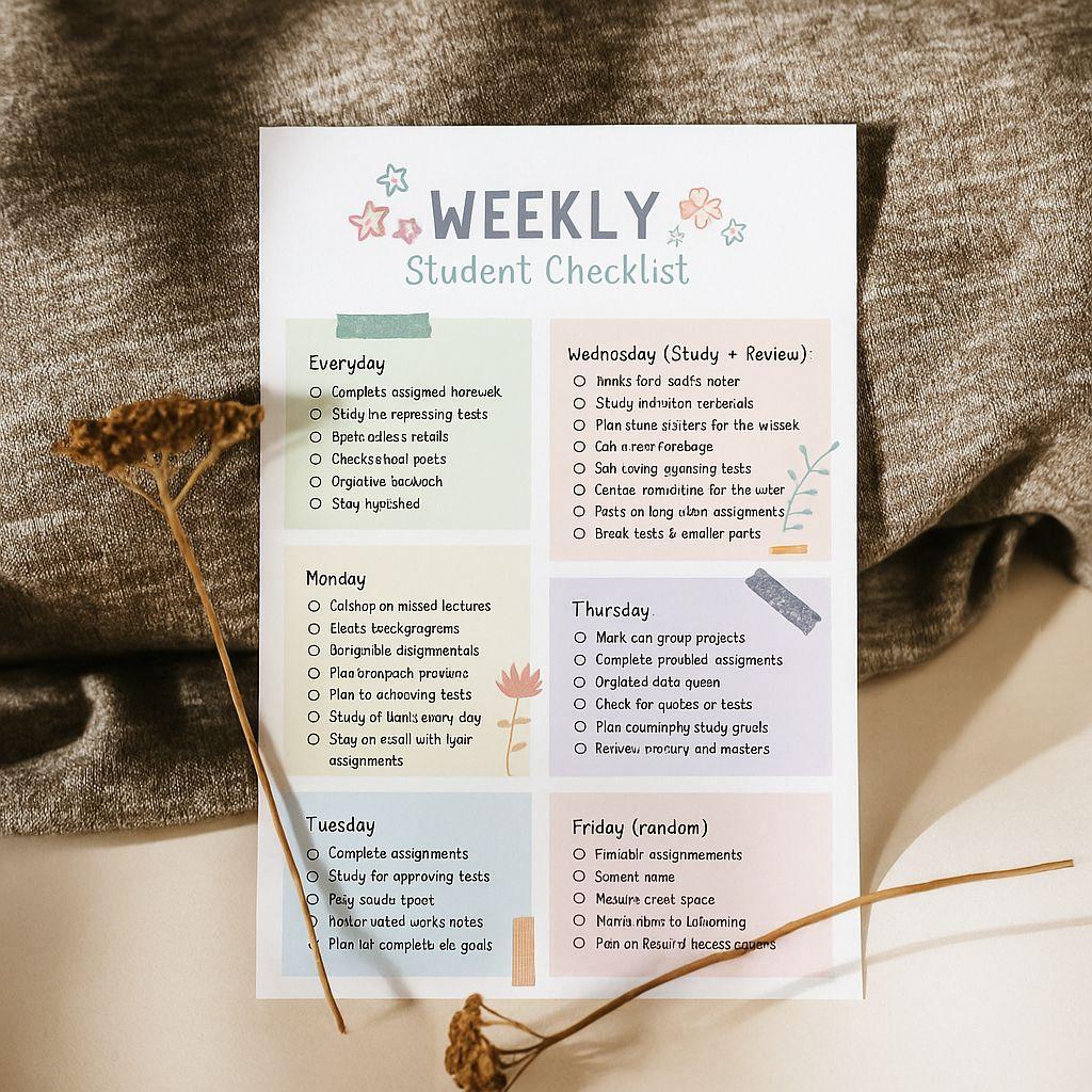 Weekly Student Checklist Planner – Fully Editable & Customizable in Canva for Easy Study, Homework, and Class Organization