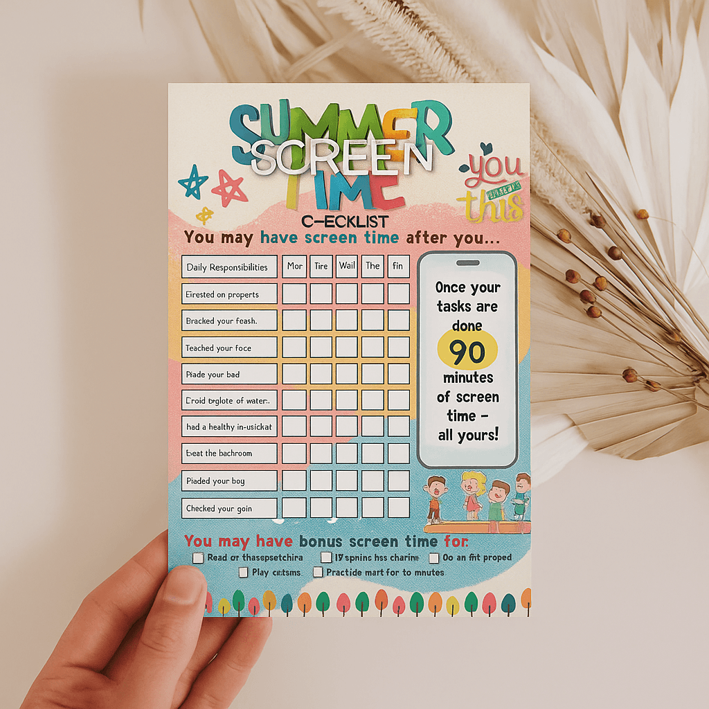 Summer Screen Time Weekly Planner for Kids – Editable Canva Template | Fun Digital Download to Track TV, Tablet & Game Time