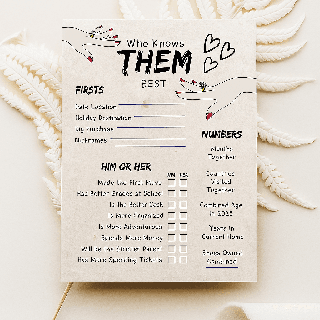 Bridal Shower Game for Him & Her – Fun Couples Quiz | Editable Printable Game Cards | Instant Download Party Activity