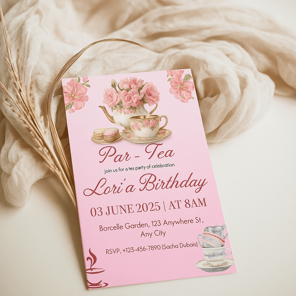 Editable Loria’s Birthday Invitation – Custom Printable Girl Party Card – Digital Download Template – Pink Floral Design – Instant Access