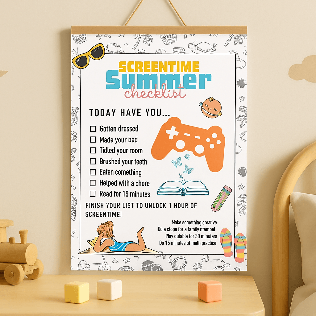 Editable Summer Screen Time Checklist for Kids – Customizable Digital Planner – Fun Daily Routine Tracker – Instant Download Printable