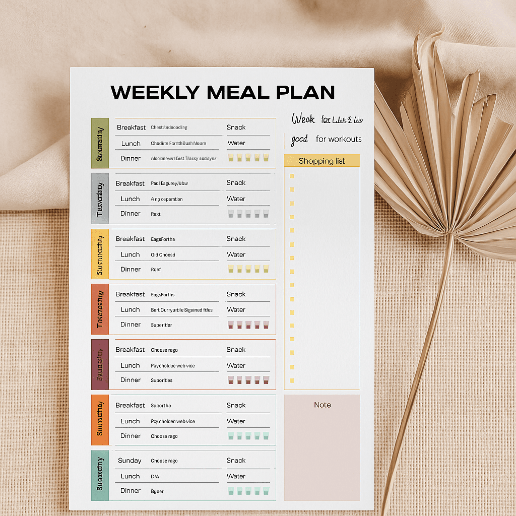Editable Weekly Meal Planner Template Customizable Food Schedule Organizer Printable PDF Digital Download Meal Prep Tracker Grocery List Instant Access