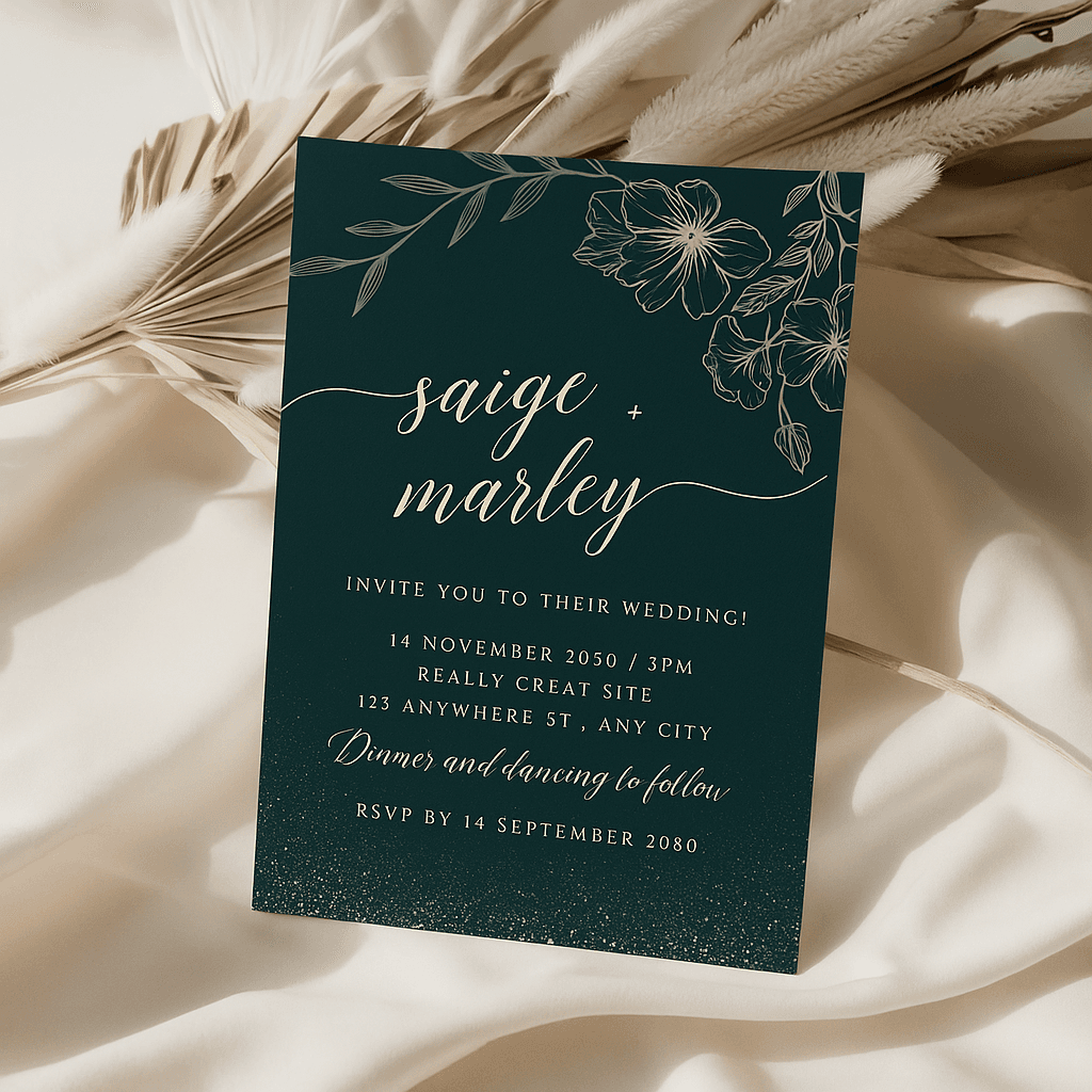 Saige + Marley Wedding Invitation Template – Floral and Green Theme, Fully Customizable Editable Digital Design for Elegant Modern Printable Card