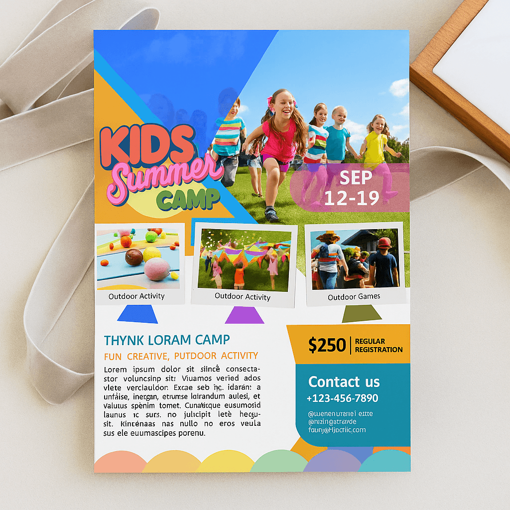 Kids Summer Camp Flyer Template – Editable & Printable Design for Children’s Activities, Youth Programs, School Events, Camps, Daycare, and Outdoor Adventures