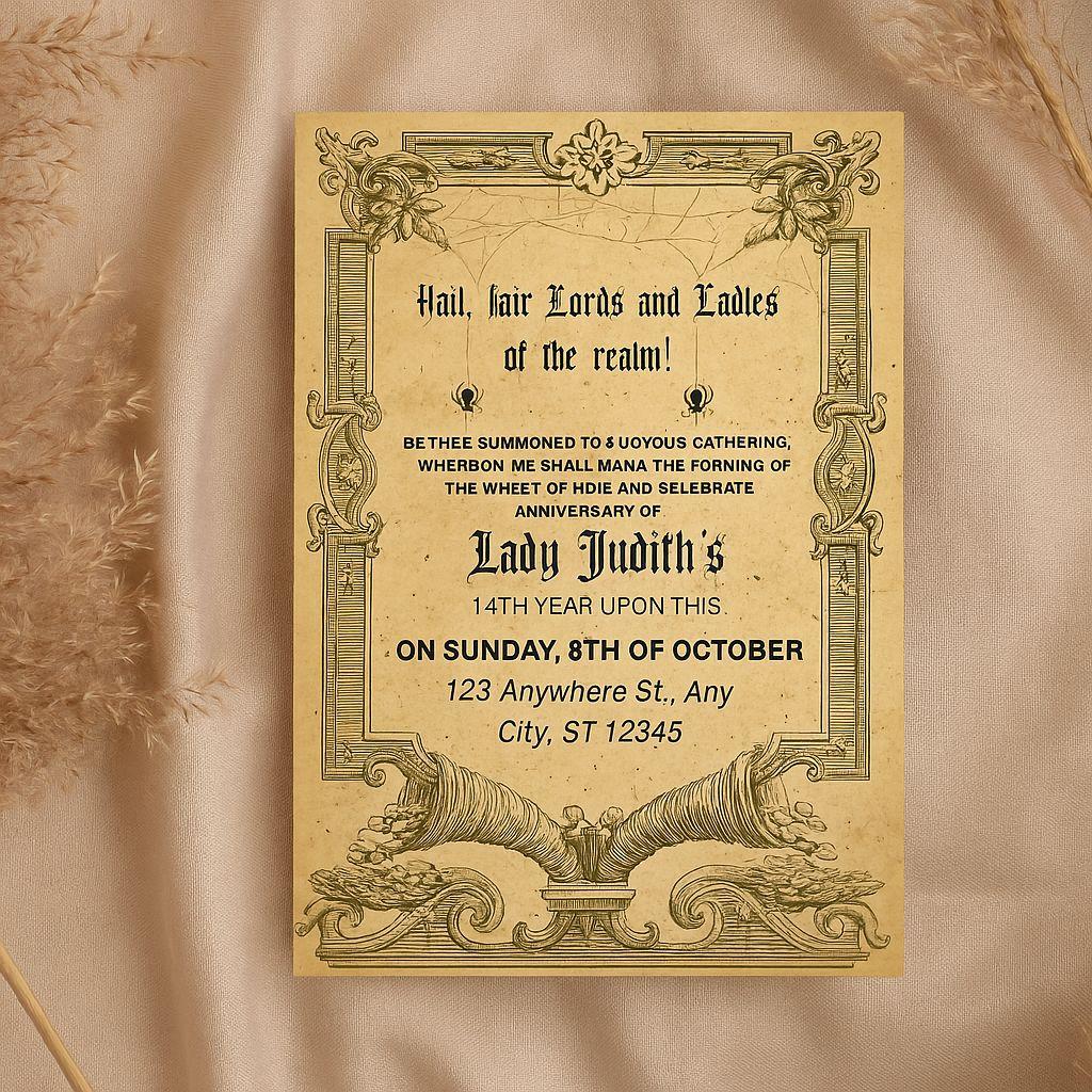Lords and Ladies of the Realm Party Invitation Template – Editable Medieval Royal Banquet, Renaissance, Costume, Fantasy Event, Printable Design