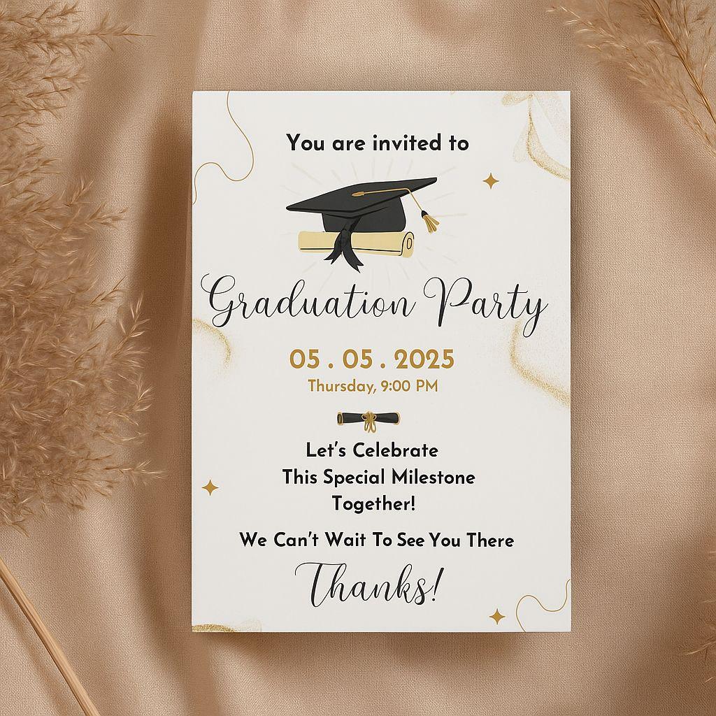 Graduation Party Invitation Template – Editable & Customizable Printable Design for Senior Grad Celebration, College, High School, or University Event
